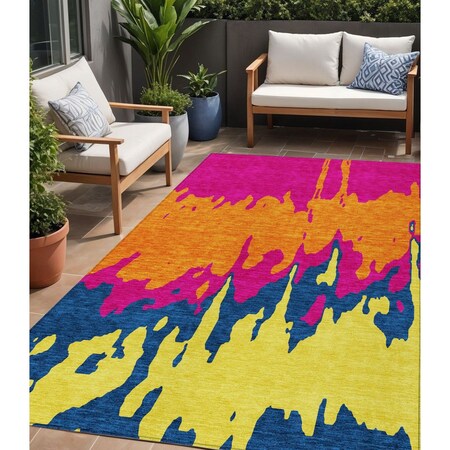 Homeroots 5' X 8' Pink Orange And Blue Abstract Washable Indoor Outdoor Area Rug 613639