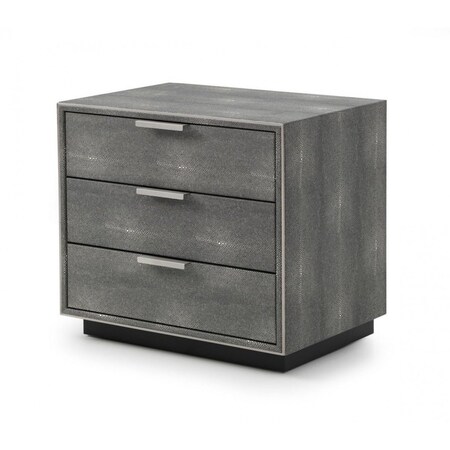 Homeroots 22" Gray Solid and Manufactured Wood Shagreen Three Drawer Nightstand 491584