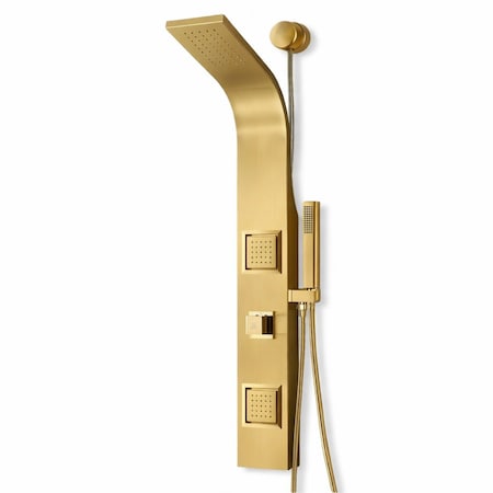 Anzzi Aura 39in Jetted Full Body Shower Panel System in Brushed Gold, Rainfall Showerhead and Spray Wand SP-AZ078BG