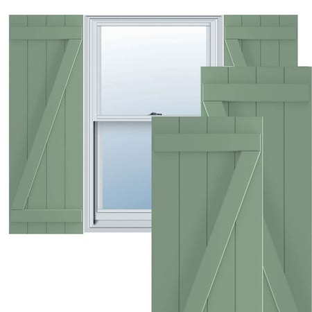 Ekena Millwork True Fit PVC, Four Board Joined Board-n-Batten Shutters w/Z-Bar, Track Green , 21 1/2W x 42H, PR TFP102BBF21X042TG