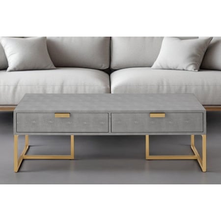 Homeroots 46" Gray And Gold Stainless Steel Coffee Table With Two Drawers 543872