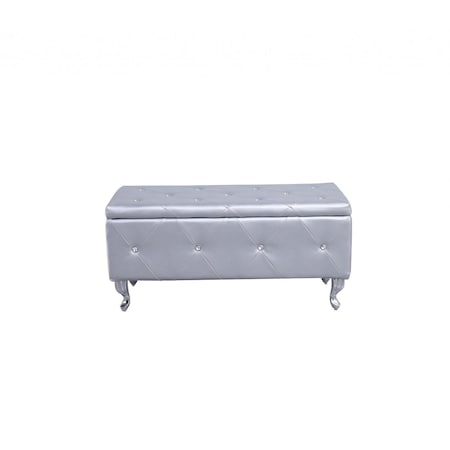 Homeroots 38in Silver Faux Leather Storage Bench With Flip Top 302893