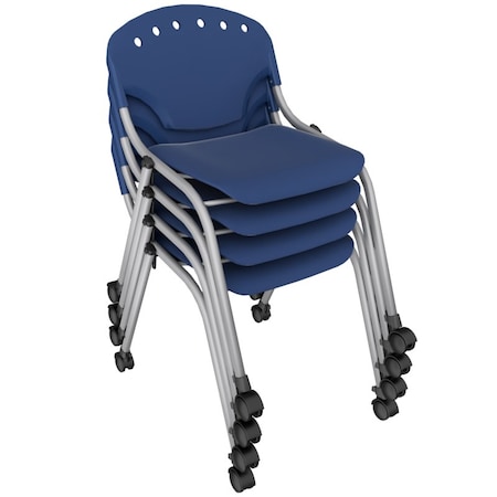 Regency Rico Classroom Training Mobile Stack Chair Armless - Navy Blue, 4PK K305-NV-4PK
