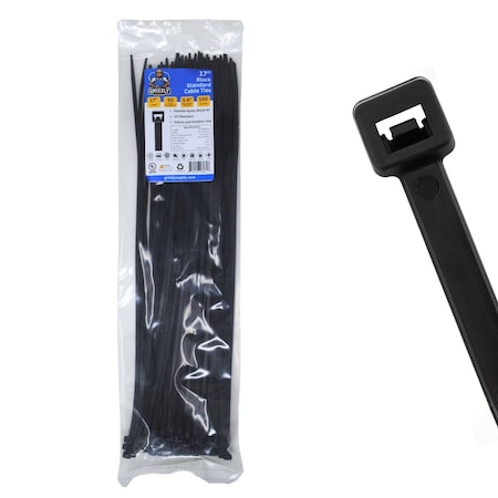 Grizzly Supply Cable Tie, 17 in L, 50 lb Strength, 4.9 in Max Bundle Dia, Nylon 6/6, UV Resistant, Black, 100PK GS-S17-50-0C