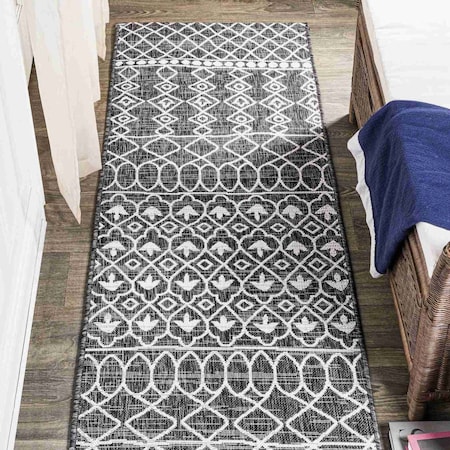 Jonathan Y Kafel Tribal Bohemian Black/Ivory 2 ft. x 8 ft. Indoor/Outdoor Runner Rug SMB130F-28
