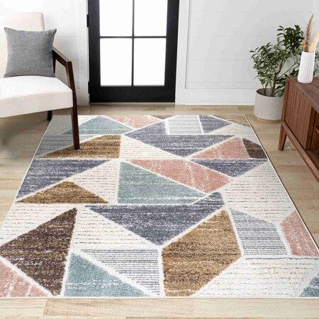 Jonathan Y Aileen Geometric Scandi Colorblock Carved High-Low Multi 3 ft. x 5 ft. Area Rug SNT107A-3