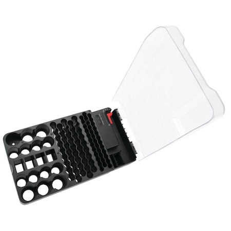 Performance Tool 104 Slot Battery Organizer, Battery Tester, Wall Mount, Clear Lid W3001