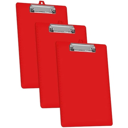 Acrimet 3 Pack Clipboard Letter Size Low Profile Clip & Side Rulers, Durable Plastic, Solid Red, 3PK 134.VM