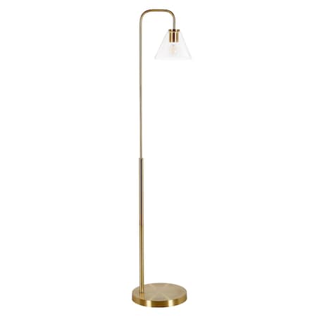 Homeroots 62" Brass Arched Floor Lamp With Clear Transparent Glass Cone Shade 523336