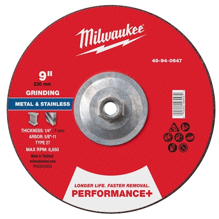Milwaukee Tool Grinding Wheel, 9" dia. 49-94-0647
