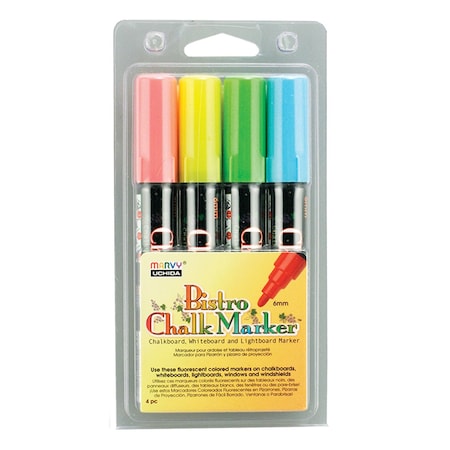 Marvy Uchida Broad Point Chalk Marker Broad Tip Set 4A, Fluorescent Red, Blue, Yellow and Green 480-4A