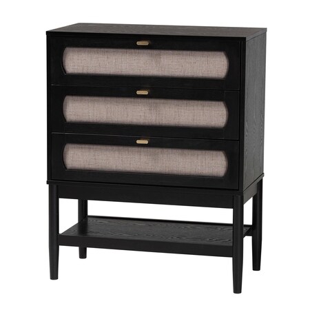 Baxton Studio Shirin Mid-Century Beige Fabric and Black Wood 3-Drawer Chest 255-14150-ZORO