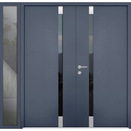 Vdomdoors Steel Double Doors Cynex 6777 Grey Sidelight Exterior Window Stainless Inserts Single Modern Painte CYNEX6777DEXD-GRE-RH-I-W72+16 x H80