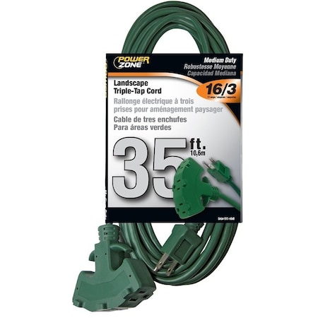 Powerzone SJTW Extension Cord, 16 AWG, Outdoor, 16/3, 3 Outlets, Green, 35 ft OR605627