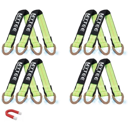 Mytee Products 8PK 2inx24in Green Tie Down Axle Straps w/Magnetic D-Ring & 12inProtective Sleeve, 8PK AS24Mx8