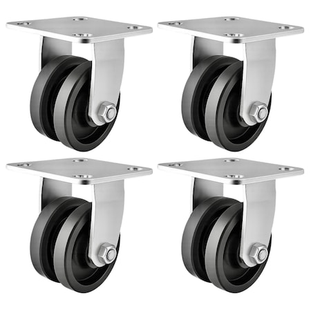 Hyw Products Heavy Duty Caster Set 4in V-Groove Wheels, 4 Rigid, 4PK 40-40R-A1-VG-4