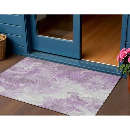 Homeroots 3' X 5' Lavender And Ivory Abstract Washable Indoor Outdoor Area Rug 617782