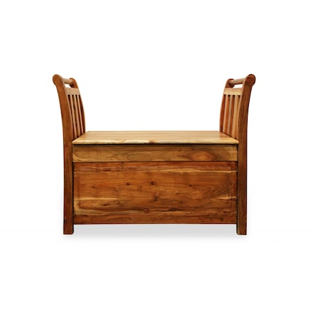 Homeroots 38in Natural Solid Wood Distressed Solid Wood Storage Bench with Flip Top 488869