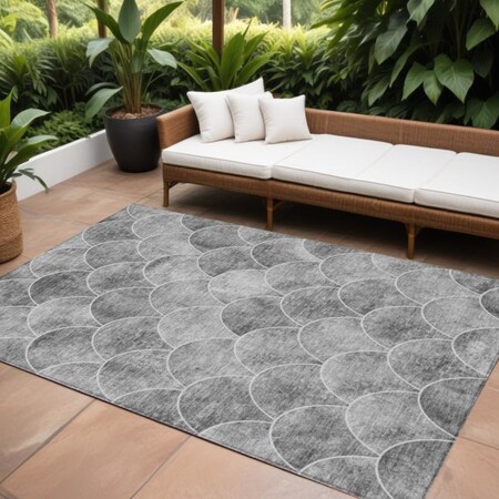 Homeroots 9' X 12' Gray Charcoal And Ivory Abstract Washable Indoor Outdoor Area Rug 577671