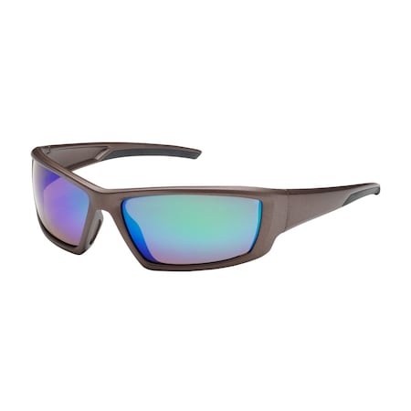Bouton Optical Full Frame Safety Glasses w/Brown Frame, Green Mirror Plus Lens, Anti-Scratch/Anti-Reflective Coating 250-47-1008