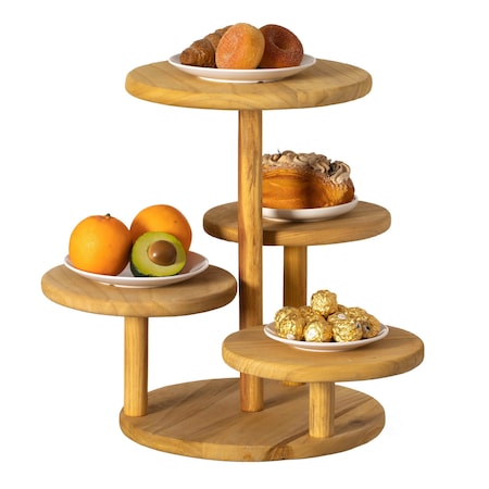 Vintiquewise Multi Purpose 4-Tier Round Wooden Cake Stand and Charcuterie Boards - Perfect Tiered Tray QI004690