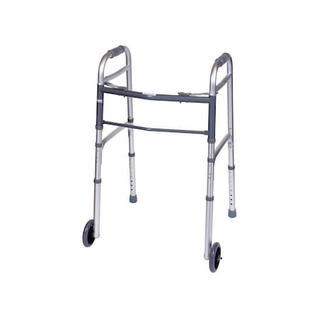 Carex Folding Walker W/Wheels Gray Aluminum 37in H X 18.63in L Gray FGA87100 0000