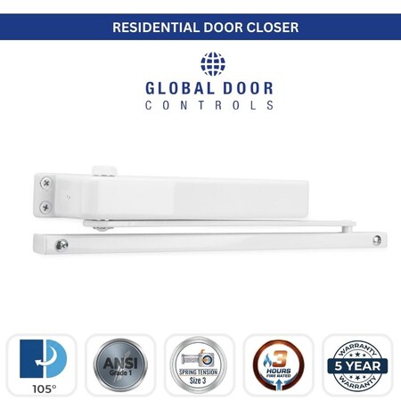 Global Door Controls Residential Hold Open Mini Door Closer in White TC901-HO-WH