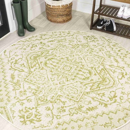 Jonathan Y Estrella Bohemian Medallion Textured Weave Cream/Green 5 ft Round Indoor/Outdoor Area Rug SMB105E-5R