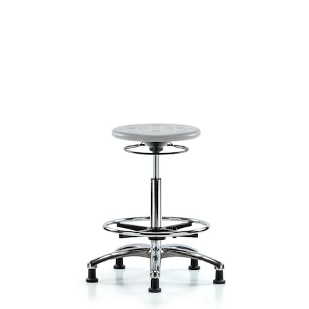 Blue Ridge Ergonomics Poly Stool Chrome - High Bench Height with Chrome Foot Ring & Stationary Glides in Gray Poly IPHBSO-CR-CF-RG-GRY