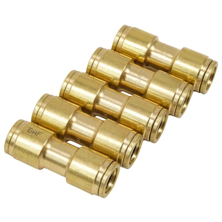Mytee Products DOT Union Connector Brass Push-Lock Air Brake Fitting 3/8in Tube OD, Set of 5pcs MP-ABF-UNION38