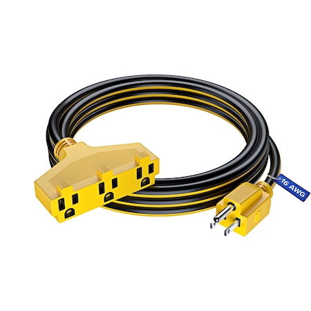 Maximm 10ft 16AWG 3-Outlet Extension Cord, ETL, Black/Yellow C-bk/yl-P-yl-I-bk-3O-10ft