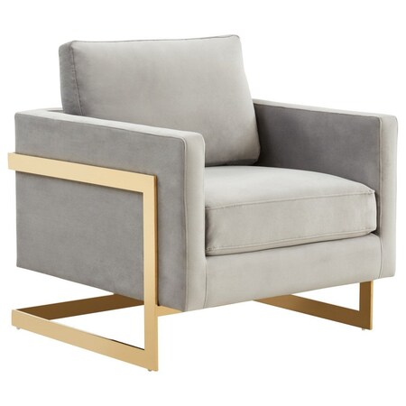 Leisuremod Lincoln Velvet Accent Armchair with Gold Frame, Light Grey LA31LGR