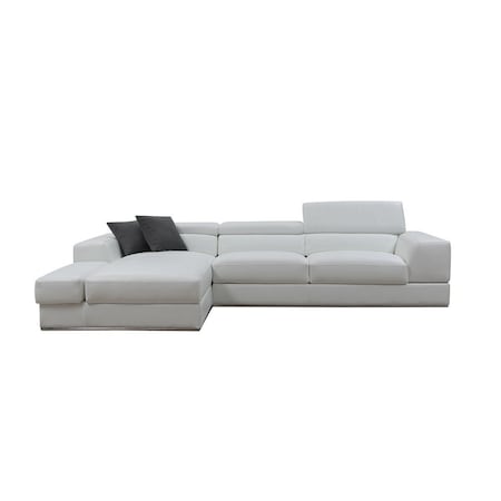 Homeroots White Genuine Leather L Shaped Two Piece Sofa and Chaise Sectional With Console 473562
