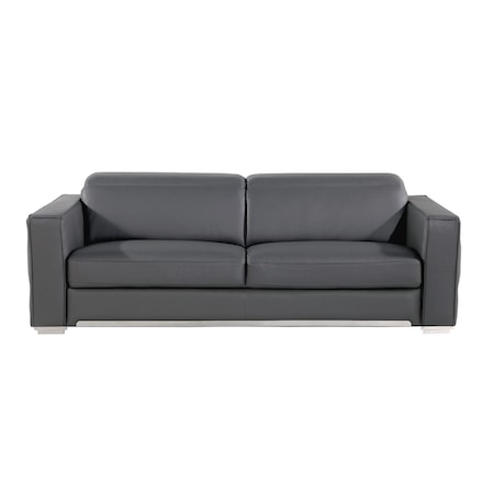 Homeroots 89" Dark Gray Top Grain Leather Reclining Solid Wood Sofa 720401