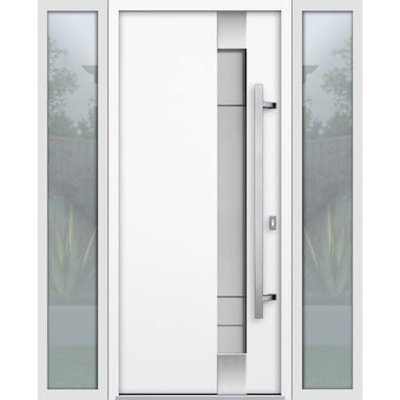 Vdomdoors Steel Door Deux 1713 White Enamel 2 Sidelight Exterior Black Windows Stainless Inserts Single Moder DEUX1713EXD-BEM-W14+36+14 x H80-Left-hand Inswing