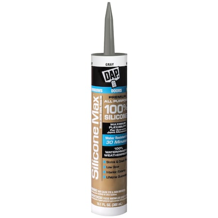 Dap Silicone Sealant, 10 oz, Cartridge, Light Gray, Silicone Base, Silicone Max 7079808787