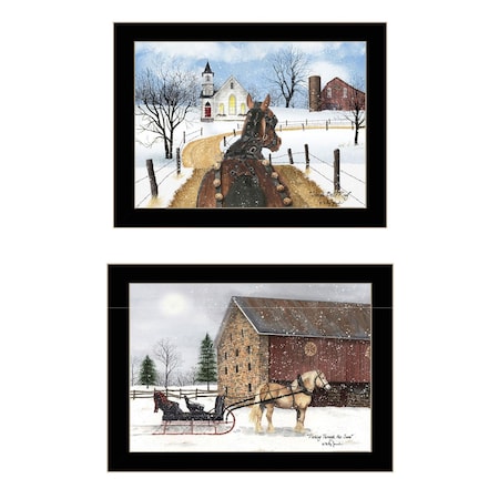 Set Of Two Sleigh Bells Ring 2 Black Framed Print Wall Art, 2PK