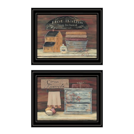 Homeroots Set Of Two Hot Bath or Clean Towels 2 Black Framed Print Bathroom Wall Art, 2PK 406672