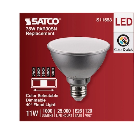 Satco 75W Equivalent 5CCT-Selectable PAR30 Short Neck Medium Dimmable LED Floodlight Bulb S11583