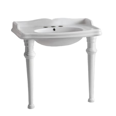 Whitehaus Collection 40 in Rectangular Console Sink with integrated oval bowl, backsplash and ceramic leg support AR874-GB001-3H