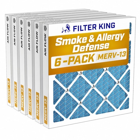 Filter King 20x20x1 Pleated Air Filter, Standard Capacity, Synthetic, MERV 13, 6 PK FK20X20X1-M13-6