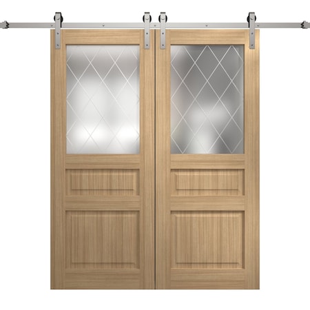 Sartodoors Modern Double Barn Door 60 x 80 inches, Ego 5011 Natural Oak, 13FT Silver Rail Track Set, Solid P EGO5011DB-S-SNA-60