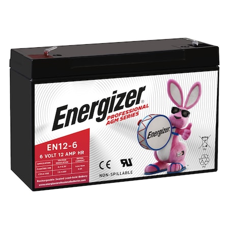 Energizer EN12-6, 6 Volt 12 Amp Hr, Long Lasting Sealed Lead Acid AGM Rechargeable Battery EN4098456