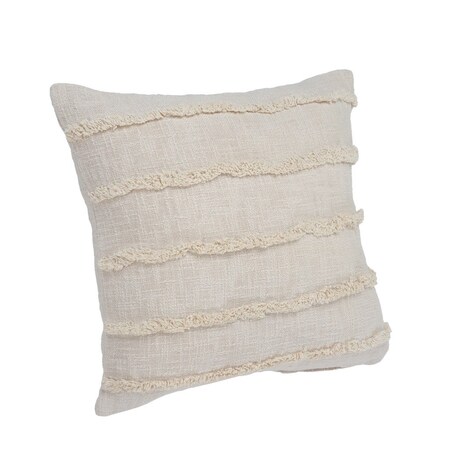 Homeroots Set of Two Beige Ribbed Cotton Throw Pillow With Fringe, 2PK 554605
