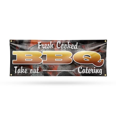 Signmission Fresh Cooked BBQ Take Out Catering, 18 Inch x 48 Inch, Vinyl Banner B-30654