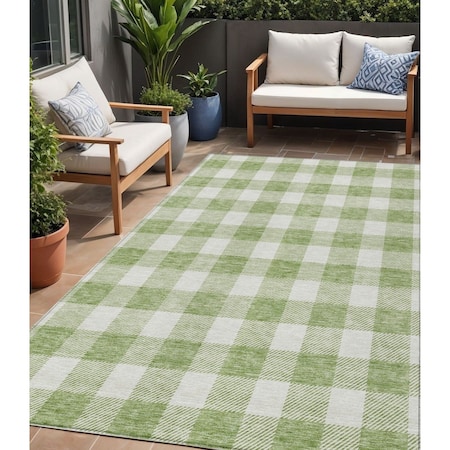 Homeroots 5' X 8' Artichoke Green And Gray Plaid Washable Indoor Outdoor Area Rug 595362