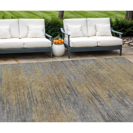 Homeroots 10' X 14' Brown Gold And Taupe Abstract Washable Indoor Outdoor Area Rug 587205