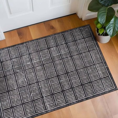 World Rug Gallery Bohemian Stripe Lines Washable Non Slip Area Rug 2 ft x 4 ft Black WR68BLACK2X4