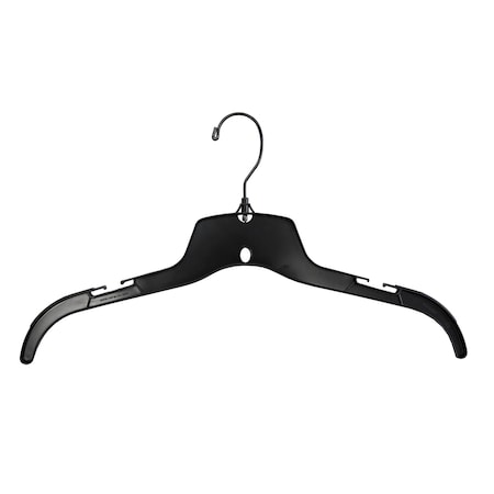 Nahanco 17in Black Plastic Heavy Weight Shirt Hanger w/ Molded Grippers and Black Swivel Hook, 100PK 25500BHMG
