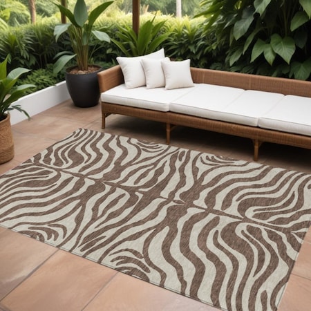 Homeroots 9' X 12' Brown And Beige Animal Print Washable Indoor Outdoor Area Rug 600598